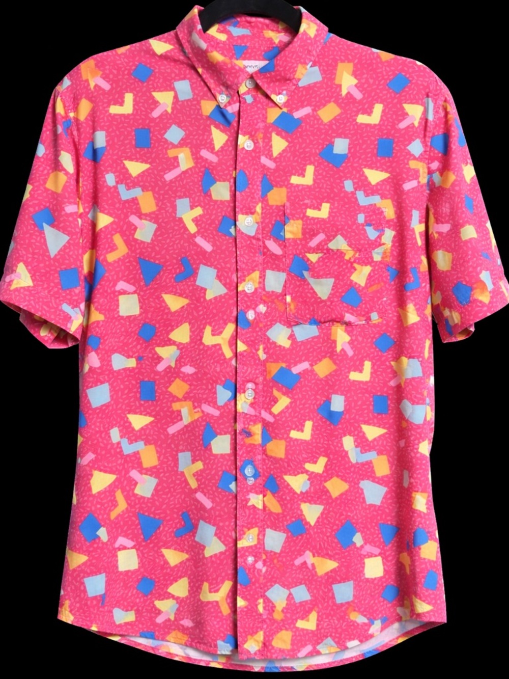 Cabana Retro Geometric Button-Up Shirt. Pink 90’s Print.
